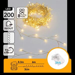 Aigostar - LED външна коледна гирлянда 200xLED/8 функции 3xAA 6,3m IP44 топло бяло