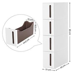 Шкаф за съхранение с чекмеджета, Songmics, Бял/Кафяв, 45 x 17 x 83 см, KFR08WT