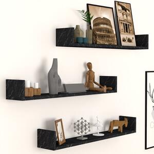 Меламинов стенен рафт Tyrion 3 части в черен мраморен ефект 90x15x12см