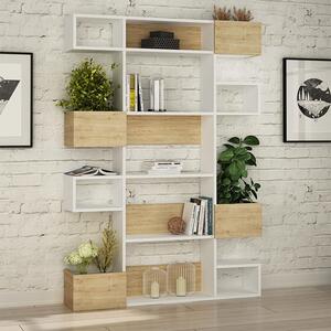 Меламинов шкаф за книги Niho в бял - дъбов цвят 120x25,3x171см
