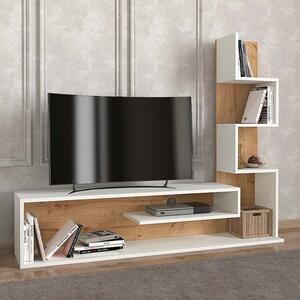 Метехан меламинов ТВ шкаф в бял - сапфирен дъб цвят 149,5x29x120см