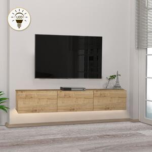 Дамла меламинов стенен ТВ шкаф с LED осветление в цвят сапфирен дъб 180x29.5x29.5см