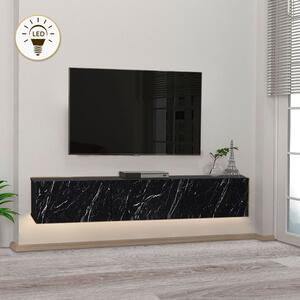 Damla TopMebel меламинов стенен ТВ шкаф с LED осветление в черен мраморен ефект 180x29.5x29.5cm