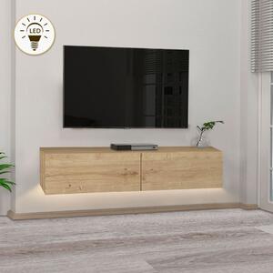 Аристо меламинов стенен ТВ шкаф с LED осветление в сапфирен дъб 135x31.6x25см