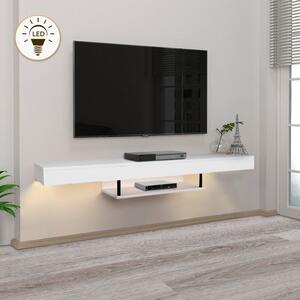 Албарес меламинов стенен ТВ шкаф с LED осветление в бял цвят 150x29.6x22см