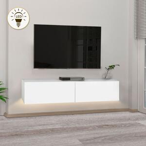 Аристо меламинов стенен ТВ шкаф с LED осветление в бял цвят 135x31.6x25см