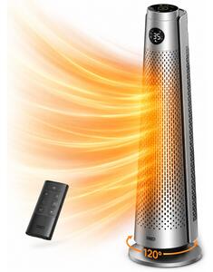 Вентилаторна печка - кула DREO Solaris 718, 2000W, 25 м2, PTC, 5-35°C, 9 режима, 120° осцилация, 8-степенна защита, Таймер, Дистанционно, Сензор за наклон, Сив/графит