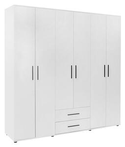 Шкаф с 6 врати Bianco от меламин в бял цвят 206x52x213см