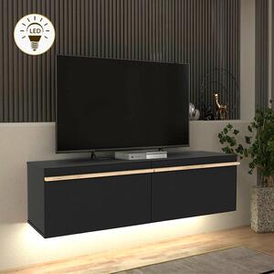 Меламинов стенен ТВ шкаф Morel с LED осветление в черен цвят 140x41.8x40см