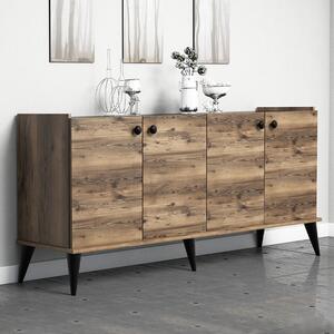 Меламинов бюфет Lidya в цвят орех - черен мраморен ефект 182x41x82,5см