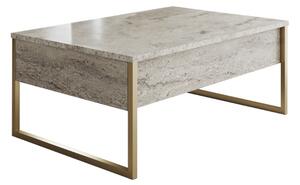 Масичка за кафе от метал - меламин Luxe в цвят травертин - злато 90x60x40см