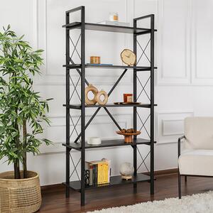 Книжна рафт Elysian от меламин - метал в черен цвят 90x33.5x180см