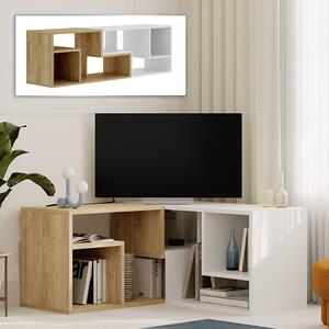 Меламинов телевизионен шкаф Глис в сапфирен дъб - бял цвят 145x35x44.8см