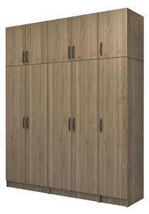 Шкаф с пет врати от меламин Vivian с кабинет в цвят орех 200x51.8x240см