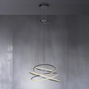 PURE LED висяща лампа E-Flying Rings, мистично сиво, Ø110cm, CCT, Затъмняване, Черен, Дневна/трапезария, Алуминий, Модерен