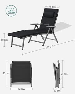 Шезлонг, Songmics, Черен, 60x183x97 см