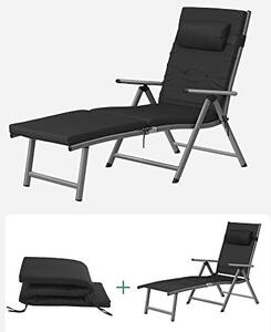 Шезлонг, Songmics, Черен, 60x183x97 см