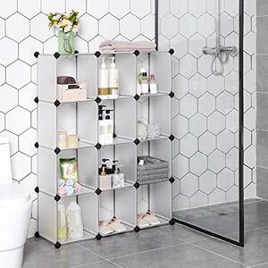 Комплект от 12 модулни кутии за съхранение, Songmics, Бял, 93x31x123 см