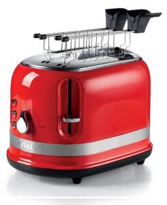 Тостер за хляб Ariete MODERNA 0149/00, 815W, 2 филии, 3 функции, 6 степени, Подвижна тава за трохи, Червен