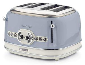 Тостер за хляб Ariete VINTAGE 0156/05, 1600W, 4 филии, 3 функции, 6 степени, Подвижна тава за трохи, Син