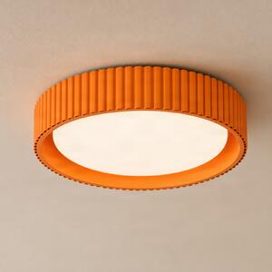 Lindby LED таванна лампа Colbie, оранжева с релефна повърхност, Ø 46 см, с, Затъмняване, Оранжев, Дневна/трапезария, Метал, Млад живот