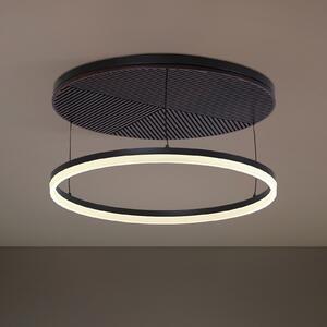 Lucande LED таванска лампа Orven, черна/дърво, Ø50cm, с регулиране на яркостта, Затъмняване, Черен, Дневна/трапезария, Метал, Модерен