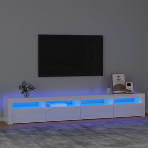 VidaXL ТВ шкаф с LED осветление, бял гланц, 240x35x40 см