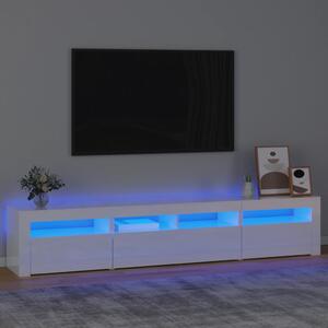 VidaXL ТВ шкаф с LED осветление, бял гланц, 210x35x40 см