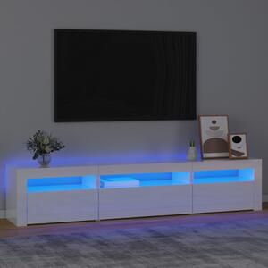 VidaXL ТВ шкаф с LED осветление, бял гланц, 195x35x40 см