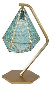 Norah, indoor table lamp, gold metal lamp with blue glass shade, E14 1xMAX40W, L26cm, H44cm, 21x21cm, cable length: 180cm with b