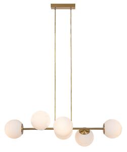 RABALUX Kiara, indoor pendant lamp, gold metal lamp with white glass shade, E27 G45 6xMAX35W, L91cm, D13cm, H90cm with textile c