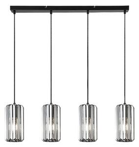 Veness, indoor pendant lamp, matte black metal lamp with tinted colour glass shade, E27 4xMAX40W, L70cm, shade: H20cm, D10,5cm