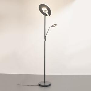 FISCHER & HONSEL LED стояща лампа Dent, пясъчно сива, 180 cm, метал, CCT, 2-св., Затъмняване, Сив, Дневна/трапезария, Метал, Модерен, Светлина за четене