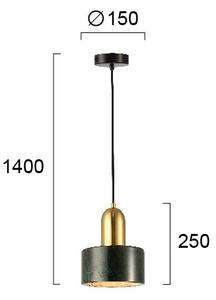Висяща лампа на кабел MARBLE 1xE27/60W/230V в златисто/зелено с мраморен декор