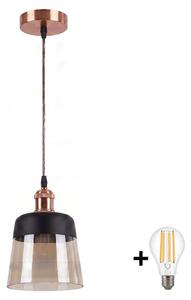 Brilagi - LED полилей R GLASS 1xE27/60W/230V Ø 15,5 см меден/димчато бежов/черен
