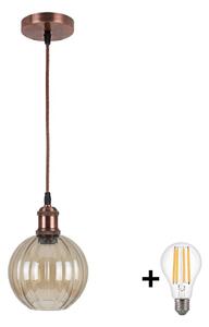 Brilagi-LED Висяща лампа на кабел R GLASS 1xE27/60W/230V Ø 18 см медна/опушено кафява