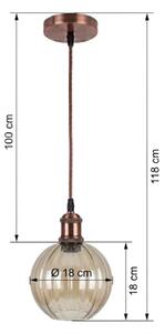 Brilagi-LED Висяща лампа на кабел R GLASS 1xE27/60W/230V Ø 18 см медна/опушено кафява