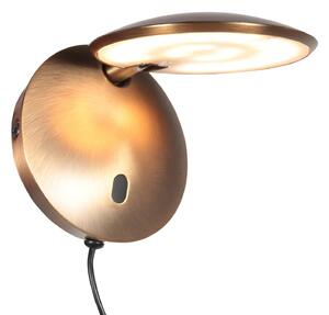 Steinhauer LED стенна лампа „Zenith 2“, бронз, CCT, метал, щепсел, Затъмняване, Бронзов / античен месинг, Дневна/трапезария, Метал, Модерен, Кръгла стена