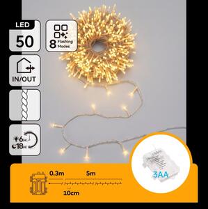 Aigostar - LED външна коледна гирлянда 50xLED/8 режима 3xAA 5,3m IP44 топла бяла
