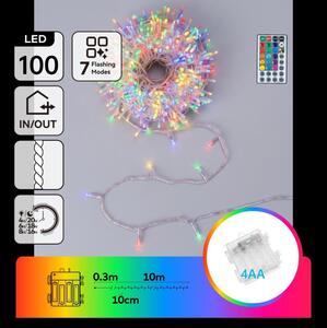 Aigostar -LED Външна коледна верига 100xLED/7 функции 4xAA 10,3m IP44 многоцветна
