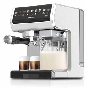 Кафемашина еспресо Rohnson R-98080, 1350W, 20 bar, 1.6l вместимост на резервоара за вода, 0.9l вместимост на резервоара за мляко, LED цветен цифров екран, сребриста