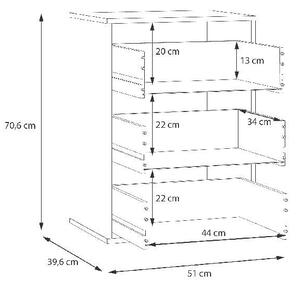 Шкаф за гардероб с 3 чекмеджета - 51 х 70.6 х 39.6 cm