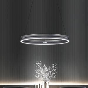 PURE LED висяща лампа E-Loop, мистично сиво, Ø 70 cm, алуминий, CCT, Затъмняване, Сив, Дневна/трапезария, Метал, Модерен