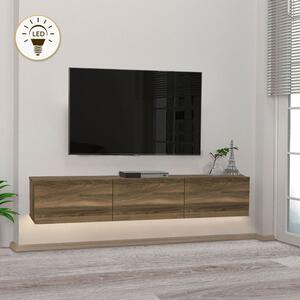 Стенен ТВ шкаф Damla от меламин с LED осветление – цвят орех 180×29.5×29.5 см
