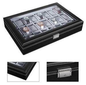 Кутия за ръчни часовници, Songmics, Черен, 43.5x29.2x8.5 см