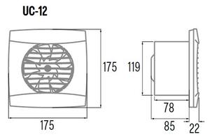 CATA Вентилатор UC-12 ф120мм, цвят Инокс, 205м3/ч, 14W, 47dB комплект с клапа - C01355000