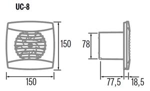CATA Вентилатор UC-8 ф80мм, цвят Бял, 70м3/ч, 8W, 26dB комплект с клапа - C01500000