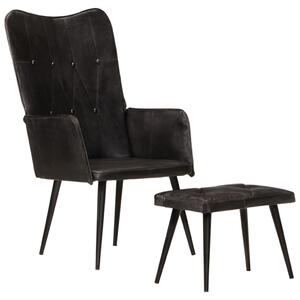 Sonata H Wingback стол с табуретка, черен, естествена кожа