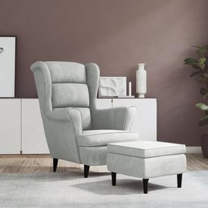 Sonata H Фотьойл Wingback с табуретка, светлосиво, кадифе