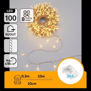 Aigostar - LED външен коледен гирлянд 100xLED/8 функции 3xAA 10,3m IP44 топло бяло
